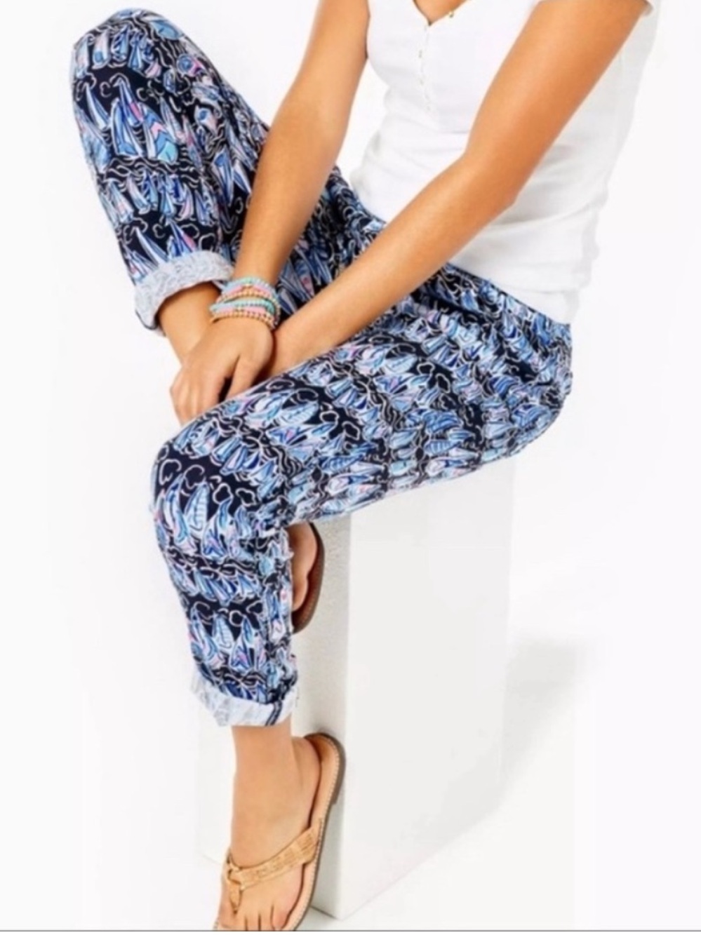 Lilly Pulitzer Taron Mid-Rise Linen Pants Low Tide Navy Sails And Stripes NEW